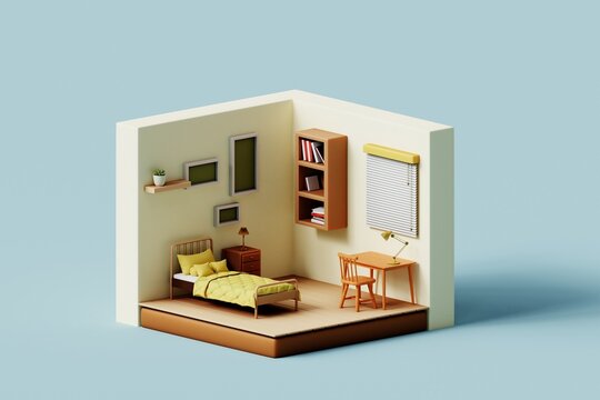 Simple 3D Isometric Bedroom