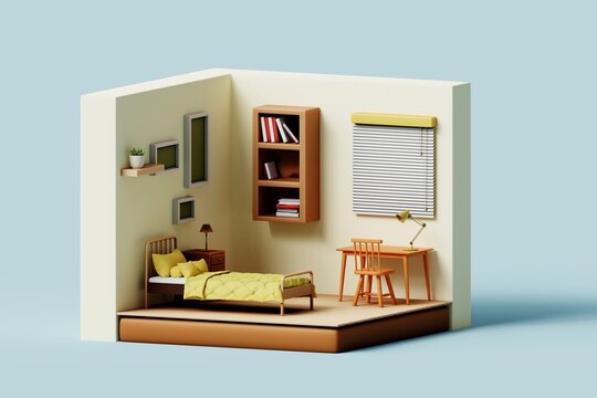 Simple 3D Isometric Bedroom