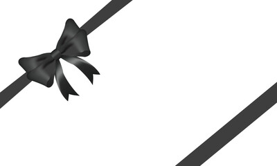 Black bow realistic shiny satin and ribbon place on corner of paper with shadow vector EPS10 isolated on white background