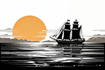 lineart black and white sailing boat