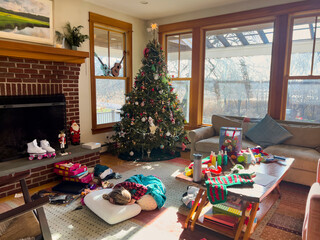  Hygge Napping child at Christmas tree Hygge in home 