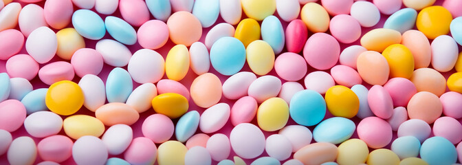 different candy over a white studio background with vibrant colors