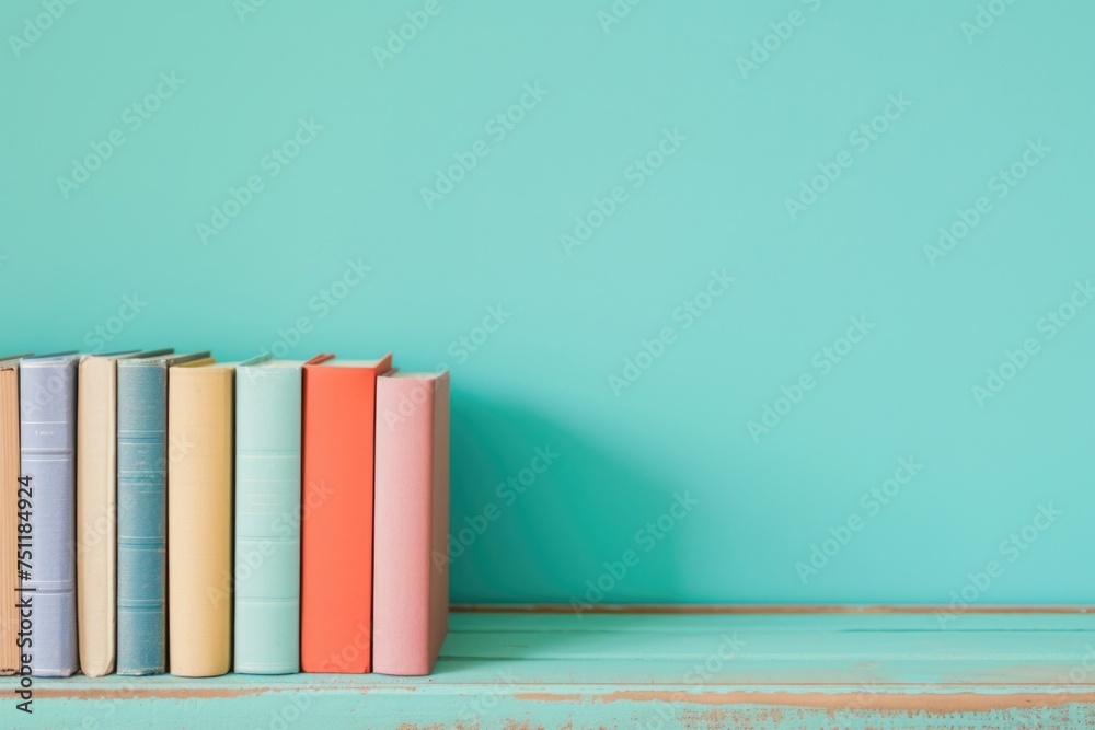 Wall mural Pastel Books on Turquoise Shelf