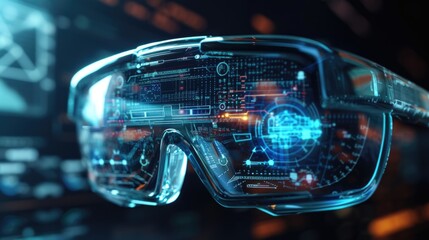 Futuristic smart glasses with transparent digital interface.