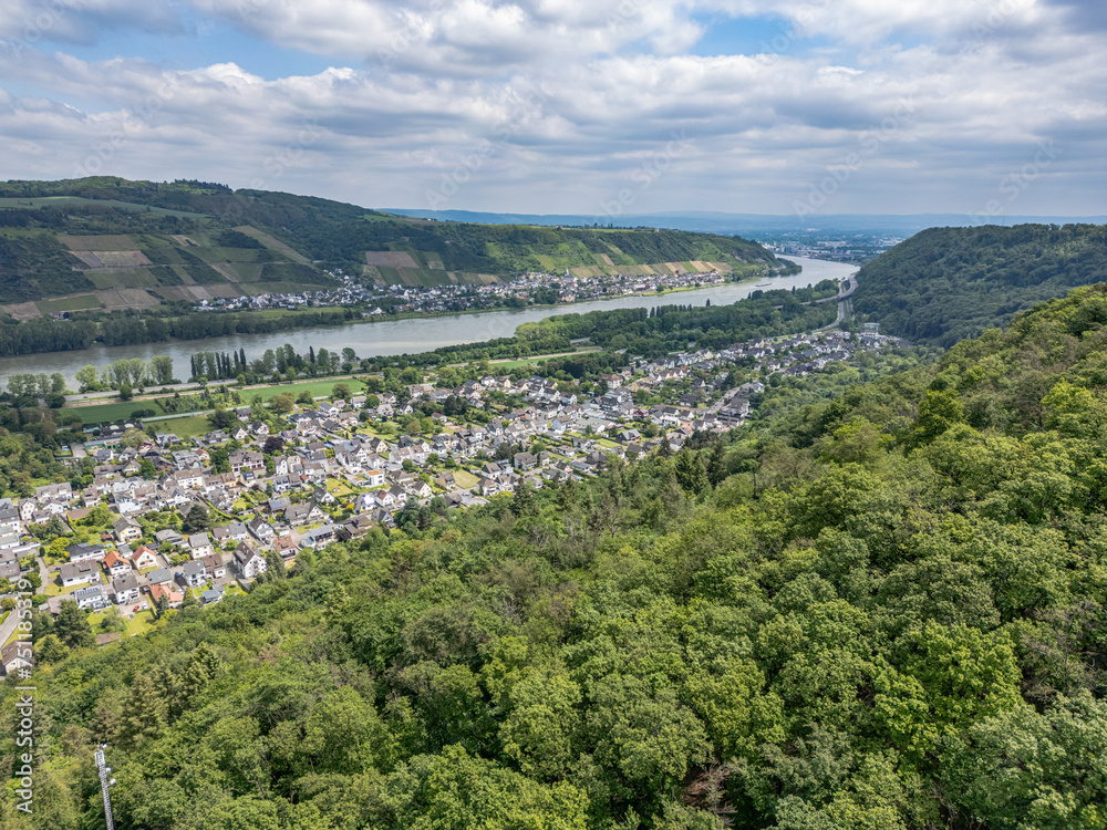 Wall mural Aerial view of City Andernach Namedy and the Rhine river valley on a sunny summer day