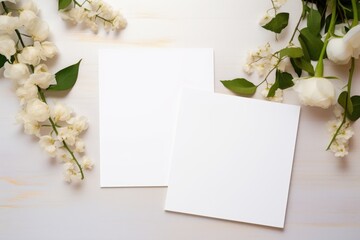 Elegant Wedding Invitation Mockup with White Flowers and Soft Background