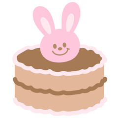 Chocolate cake with bunny rabbit for patches, plush toy, doll, sweet dessert, card, food logo, icon, cafe, restaurant, menu, recipe, baking book, print, clip art, birthday cake, celebration, easter