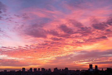 Spectacular sunrise with reddish tones of the city of Barcelona (SPAIN)