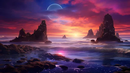 Möbelaufkleber beautiful seascape at sunset, panorama, 3d render © Iman