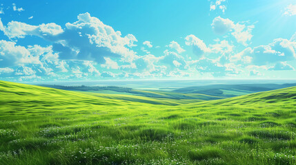 Fototapeta premium Green landscape with horizon over land