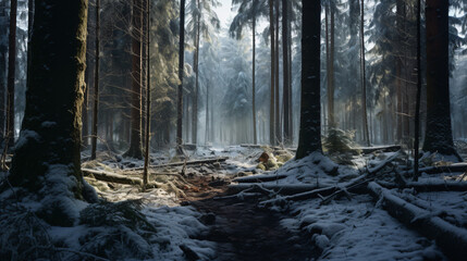 Early spring landscape of the snow in the forest
