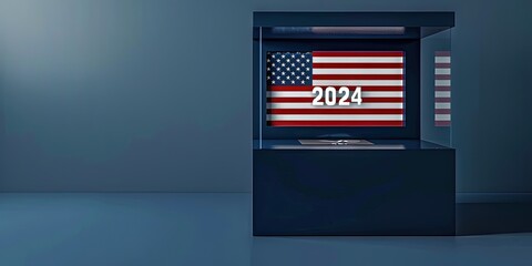 2024 US Election concept - American flag and voting for 2024 presidential, gubernatorial, federal, and state elections 