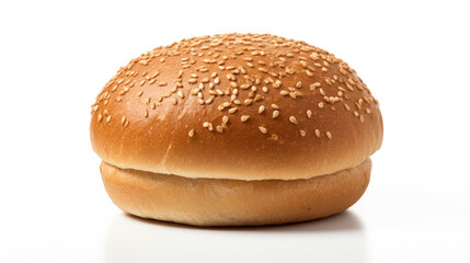 Freshly baked Hamburger bun bread with sesame isolated on white background
