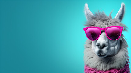 Pink alpaca wearing sunglasses, A llama wearing orange glasses
