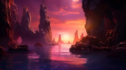 Wandaufkleber Fantasy alien planet. Mountain and lake. 3D illustration. © Iman