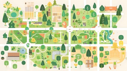 Flat Vector Map Illustration in Green Park or City Style, Promote eco-friendliness and sustainability with this stylish and modern vector