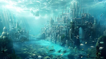 Underwater City in Steampunk and Dreamy Styles, To provide a unique and imaginative underwater city scene for creative projects and stock photo - obrazy, fototapety, plakaty