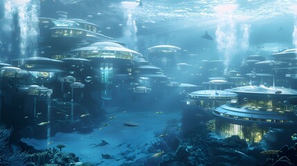 Underwater City of the Future, To provide a unique and captivating image of a futuristic underwater city for use in advertising, design, or editorial