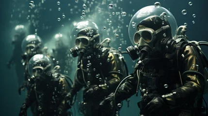 Fotobehang Group of divers depth bubbles diver © Anaya