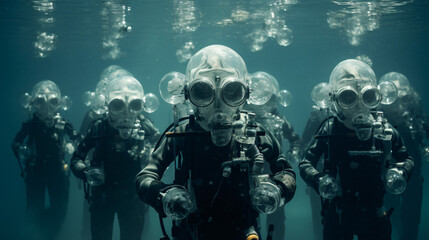 Group of divers depth bubbles diver