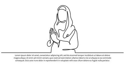 One line of beautiful Islamic woman pose gesture for banner, poster and greeting card.