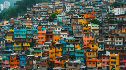 Colorful Buildings in Rios Favelas form a Stylized Cityscape