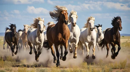 Foto auf Acrylglas Horses running across the steppe dynamic freedom h © Anaya