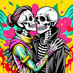 Fototapeta na wymiar Draw Skeleton Lovers Let The Color be Black (25)