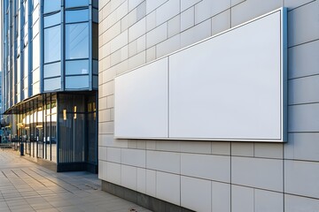 Minimalist Blank Billboard on Modern Office Building Facade - obrazy, fototapety, plakaty