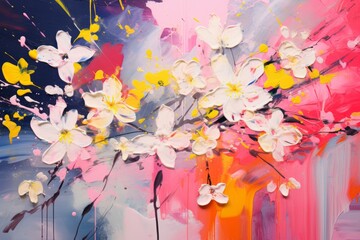 Artistic Interpretation of Spring Blossoms with Abstract Strokes and Vibrant Colors, Generative AI