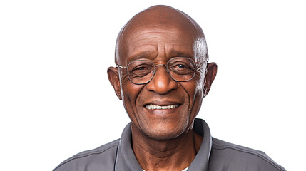 Happy portrait of a Serene Aged Man From South africa isolated on a transparent background
