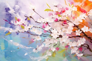 Artistic Interpretation of Spring Blossoms with Abstract Strokes and Vibrant Colors, Generative AI