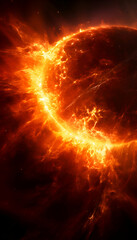 Fiery explosion in space. Abstract space background. 3D rendering