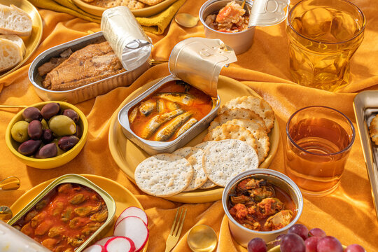 Spread of Crackers and Tinned Fish