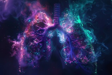 Purple Lungs in a Rainbow of Colors A Vibrant Visual of the Human Respiratory System Generative AI - obrazy, fototapety, plakaty