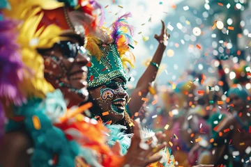 Photo sur Plexiglas Carnaval Carnival Celebration Colorful Masks and Feather Boas Generative AI