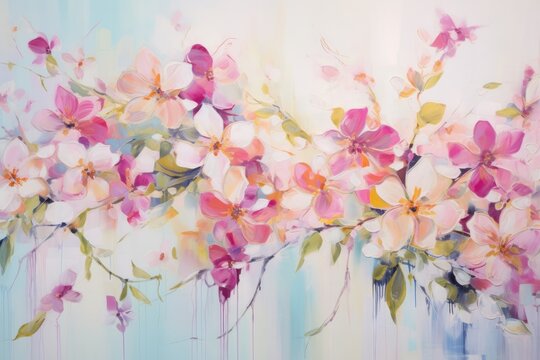 Contemporary Artwork Capturing the Essence of Spring with Abstract Floral Patterns, Generative AI