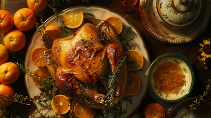 A Glorious Gathering of Flavors A Roasted Chicken Feast with a Twist of Citrus Generative AI