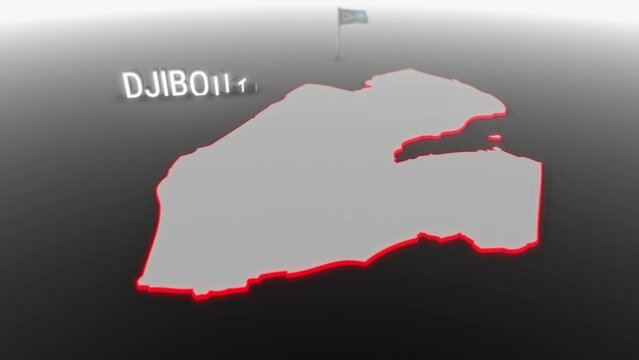 3d animated map of Djibouti gets hit and fractured by the text “Violence”