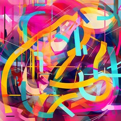 abstract multicolor background with various geometric elements, digital illustration