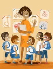 teacher with school pupils