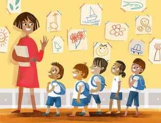 teacher with school pupils