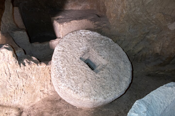 ancient stone millstones found at excavations, Judean Hills, Israel - 751194596