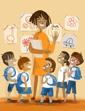 teacher with school pupils