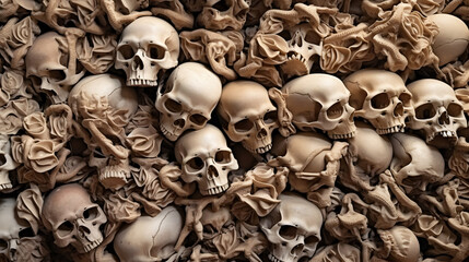 Lot of skulls background abstract texture mushroom - obrazy, fototapety, plakaty
