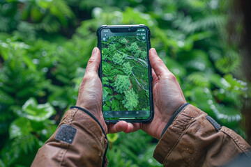 Smartphone app shows live forest cover updates, engaging users in a reforestation challenge, highlighting tech's role in conservation participation.