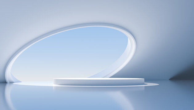 Abstract white empty room interior booth scene with light and shadow,