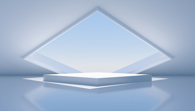 Abstract white empty room interior booth scene with light and shadow,