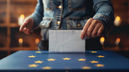 European Union elections concept image background, with ballot box paper voting 