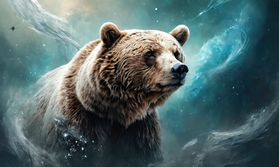 Obraz premium Fantasy Illustration of a wild animal bear. Digital art style wallpaper background.